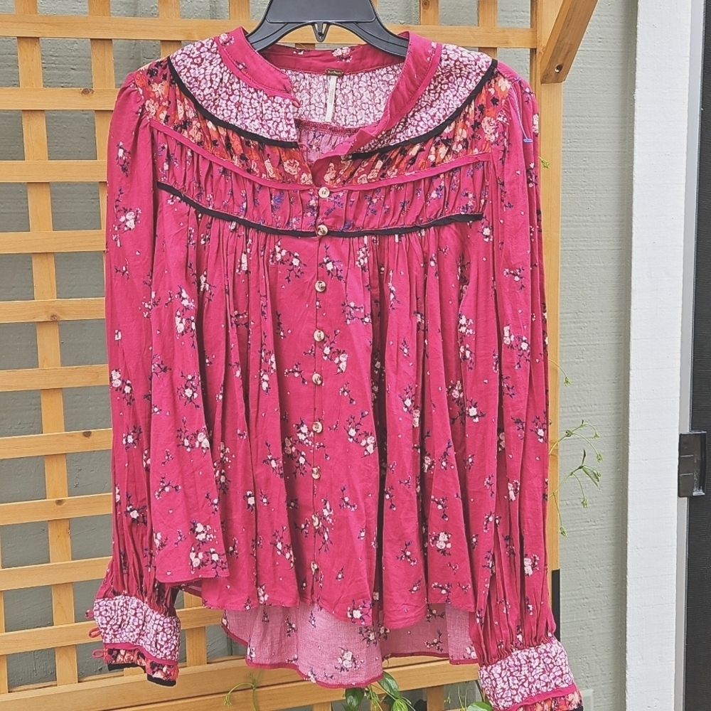 Free People Paloma Boho Blouse shirt womens XS retro colorful oversized hippie - Picture 3 of 7